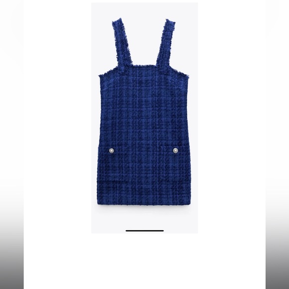 ZARA Blue Textured Pinafore Dress, Size: S - Picture 4 of 7